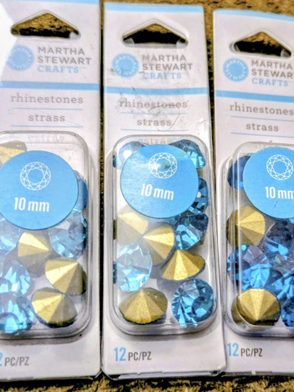 NEW! Three Packages of Martha Stewart - Rhinestones, 10mm Turquoise 30pc in each
